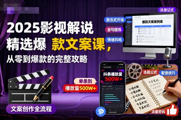2025影视解说精选爆款文案课，从零到爆款的完整攻略-韬哥副业项目资源网