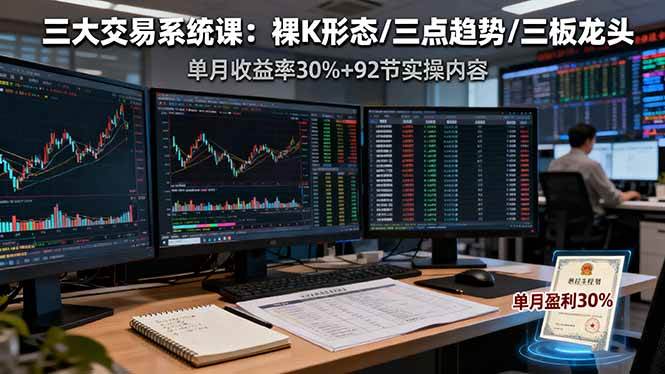 (16269期)三大交易系统课:裸K形态/三点趋势/三板体系,单月收益率30%+92节实操内容-韬哥副业项目资源网