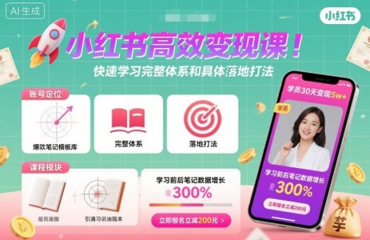 小红书高效变现课,快速学习小红书完整体系和具体落地打法-韬哥副业项目资源网