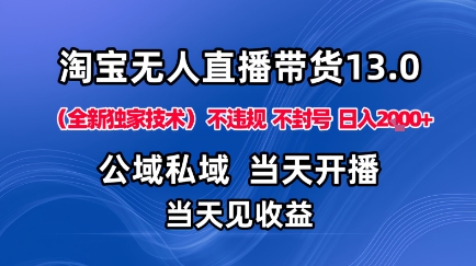 淘宝无人直播13.0,公域私域技术,不封号,不违规布局下半年旺季赛道,日入1K+(独家技术)【揭秘】-韬哥副业项目资源网