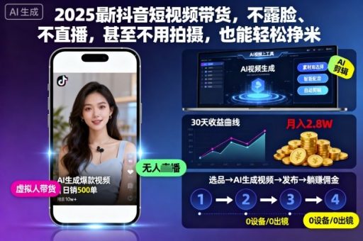 2025最新抖音短视频带货，不露脸、不直播，甚至不用拍摄，也能轻松挣米-韬哥副业项目资源网