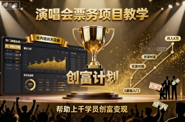 演唱会票务项目教学，业内培训天花板，帮助上千学员创富变现-韬哥副业项目资源网
