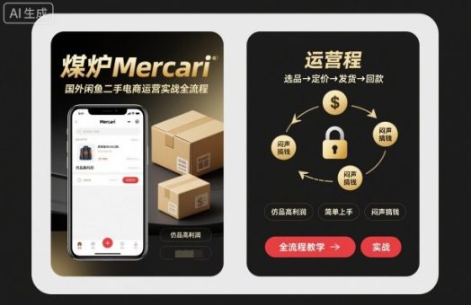 煤炉Mercari国外闲鱼二手电商运营实战全流程,仿品高利润,简单上手,闷声搞钱-韬哥副业项目资源网