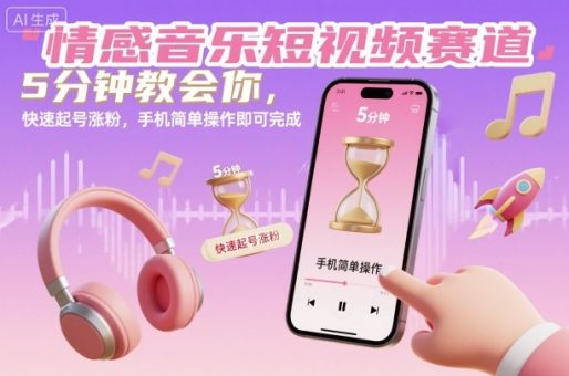 情感音乐短视频赛道，5分钟教会你，快速起号涨粉，手机简单操作即可完成-韬哥副业项目资源网