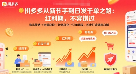 拼多多从新手到日发千单之路，拼多多红利期，不容错过【音频】-韬哥副业项目资源网