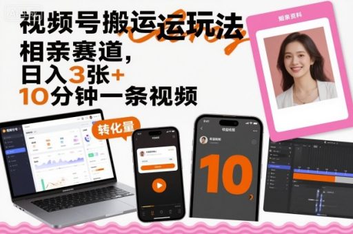 视频号搬运玩法，相亲赛道，日入3张+，10分钟一条视频-韬哥副业项目资源网