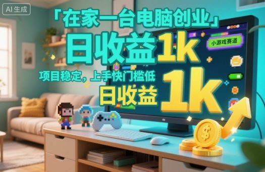 在家一台电脑创业，小游戏赛道，项目稳定，上手快门槛低，日收益1k+【揭秘】-韬哥副业项目资源网