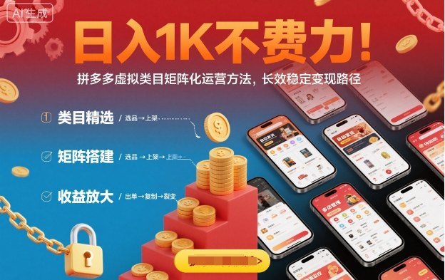 日入1K不费力！拼多多虚拟类目矩阵化运营方法，长效稳定变现路径-韬哥副业项目资源网