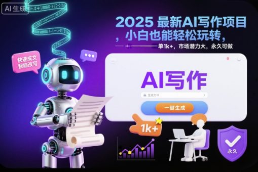 2025最新AI写作项目，小白也能轻松玩转，一单1k+，市场潜力大，永久可做-韬哥副业项目资源网
