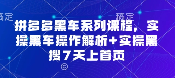 拼多多黑车系列课程，实操黑车操作解析+实操黑搜7天上首页【音频】-韬哥副业项目资源网