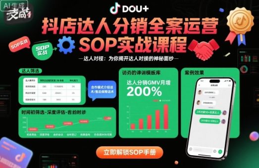 抖店达人分销全案运营SOP实战课程，为你揭开达人对接的神秘面纱-韬哥副业项目资源网