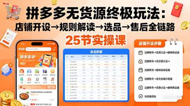 (16297期)拼多多无货源终极玩法:店铺开设→规则解读→选品→售后全链路,25节实操课-韬哥副业项目资源网
