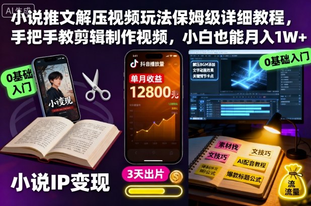小说推文解压视频玩法保姆级详细教程,手把手教剪辑制作视频,小白也能月入1W+-韬哥副业项目资源网