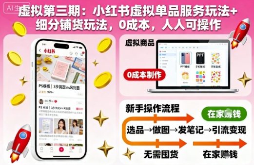 虚拟第三期:小红书虚拟单品服务玩法+细分铺货玩法,0成本,人人可操作-韬哥副业项目资源网