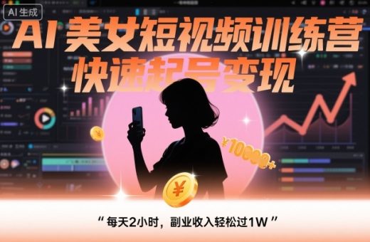 AI美女短视频训练营,快速起号变现,每天2小时,副业收入轻松过1W-韬哥副业项目资源网