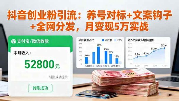 (16338期)抖音创业粉引流:养号对标+文案钩子+全网分发,月变现5万实战-韬哥副业项目资源网