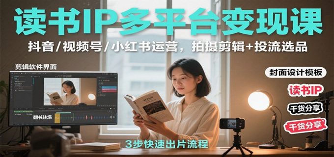 读书IP多平台变现课:抖音/视频号/小红书运营,拍摄剪辑+投流选品-韬哥副业项目资源网