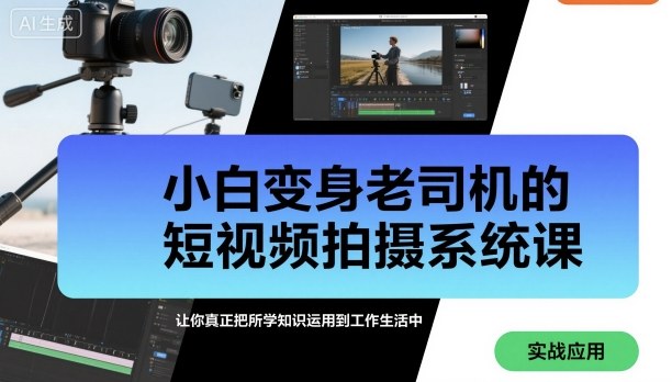 小白变身老司机的短视频拍摄系统课，让你真正把所学知识运用到工作生活中