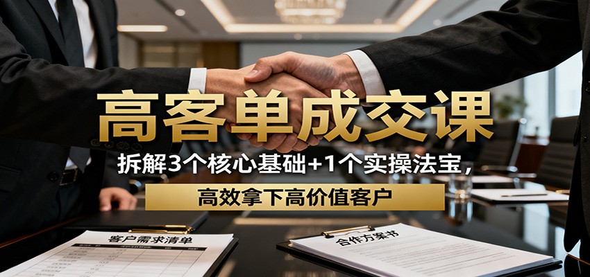 高客单成交课：拆解3个核心基础+1个实操法宝，高效拿下高价值客户-韬哥副业项目资源网