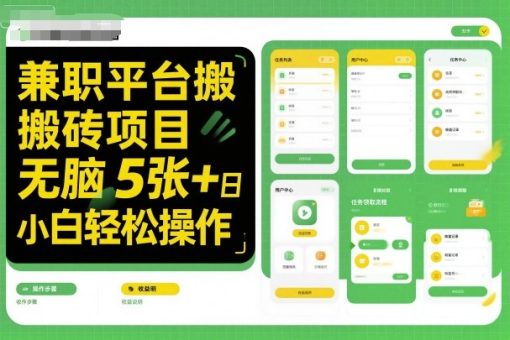 兼职平台搬砖项目无脑操作日入5张+小白轻松操作-韬哥副业项目资源网