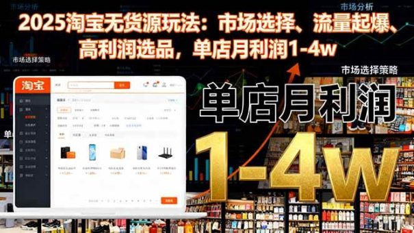 (16445期)2025淘宝无货源玩法:市场选择、流量起爆、高利润选品,单店月利润1-4w-韬哥副业项目资源网