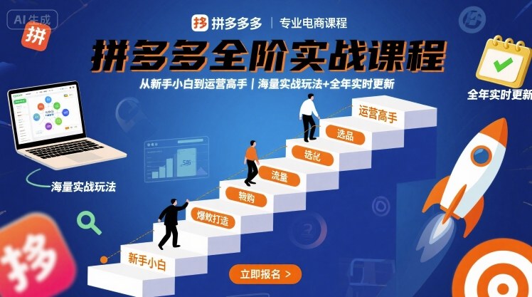 拼多多全阶实战课程，从新手小白到运营高手，海量实战玩法+全年实时更新【2025年10月更新】-韬哥副业项目资源网