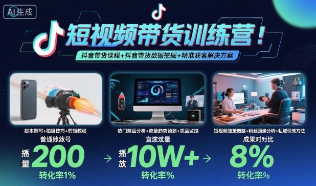 短视频带货训练营，抖音带货课程+抖音带货数据挖掘+精准获客解决方案-韬哥副业项目资源网