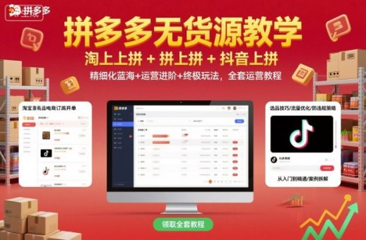 拼多多无货源教学,淘上拼+拼上拼+抖上拼,精细化蓝海+运营进阶+终极玩法,全套运营教程-韬哥副业项目资源网