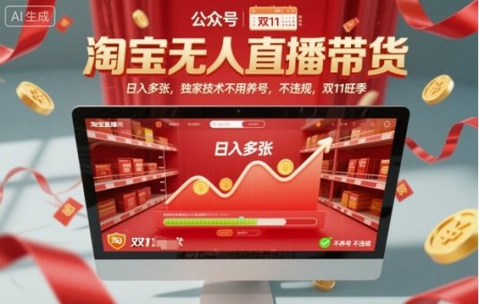 淘宝无人直播带货,日入多张,独家技术不用养号,不违规,双11旺季-韬哥副业项目资源网