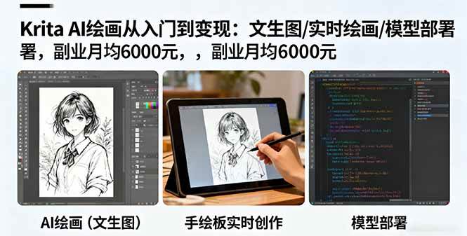 （16222期）Krita AI绘画从入门到变现：文生图/实时绘画/模型部署，副业月均6000元-韬哥副业项目资源网
