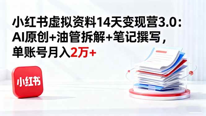 （16273期）小红书虚拟资料14天变现营3.0：AI原创+油管拆解+笔记撰写，单账号月入2万+-韬哥副业项目资源网