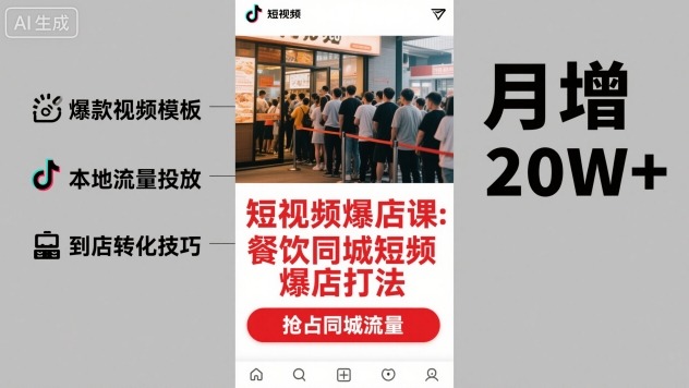 短视频爆店课，餐饮同城短视频爆店打法-韬哥副业项目资源网