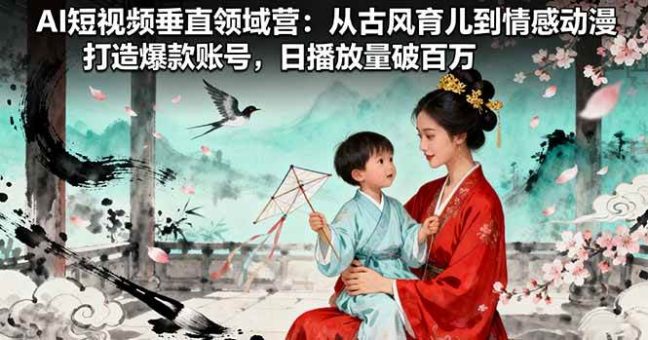 (16195期)AI短视频垂直领域营:从古风育儿到情感动漫,打造爆款账号,日播放量破百万-韬哥副业项目资源网