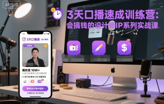 3天口播速成训练营，会搞钱的设计师IP系列实战课-韬哥副业项目资源网