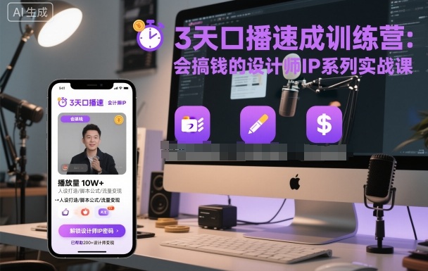 3天口播速成训练营，会搞钱的设计师IP系列实战课-韬哥副业项目资源网