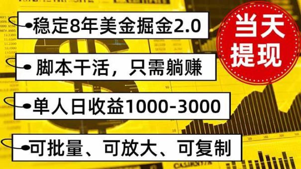 (16163期)稳定8年美金掘金2.0脚本干活,只需躺赚。单人日收益1000-3000可批量、…-韬哥副业项目资源网