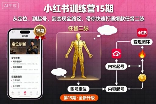 小红书训练营15期，从定位、到起号、到变现全路径，带你快速打通爆款任督二脉-韬哥副业项目资源网