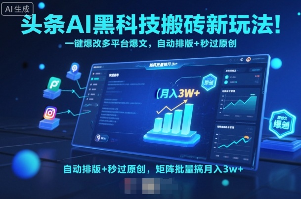 头条AI黑科技搬砖新玩法！一键爆改多平台爆文，自动排版+秒过原创，矩阵批量搞月入3w+【揭秘】-韬哥副业项目资源网