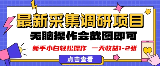 新版采集调研项目，截图上传即可，无脑操作，日收益1-2张-韬哥副业项目资源网