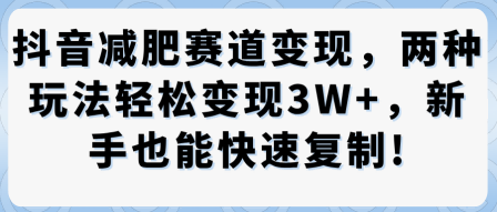 抖音减肥赛道变现，两种玩法轻松变现3W+，新手也能快速复制-韬哥副业项目资源网