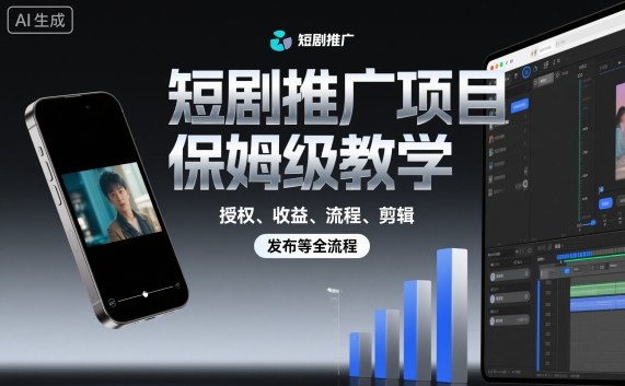 短剧推广项目保姆级教学，授权、收益、流程、剪辑，发布等全流程-韬哥副业项目资源网
