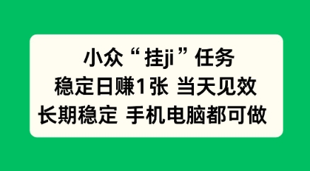 小众挂ji任务手机电脑都能挂，稳定日賺1张+，当天见效【揭秘】-韬哥副业项目资源网
