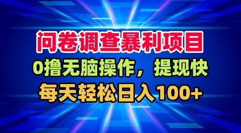 问卷调查暴利项目，0撸无脑操作，提现快，每天轻松日入100+【揭秘】-韬哥副业项目资源网