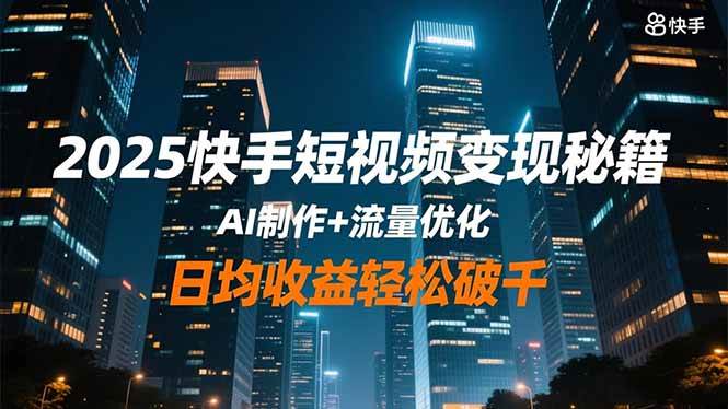 (16487期)2025快手短视频变现秘籍,AI制作+流量优化,日均收益轻松破千-韬哥副业项目资源网