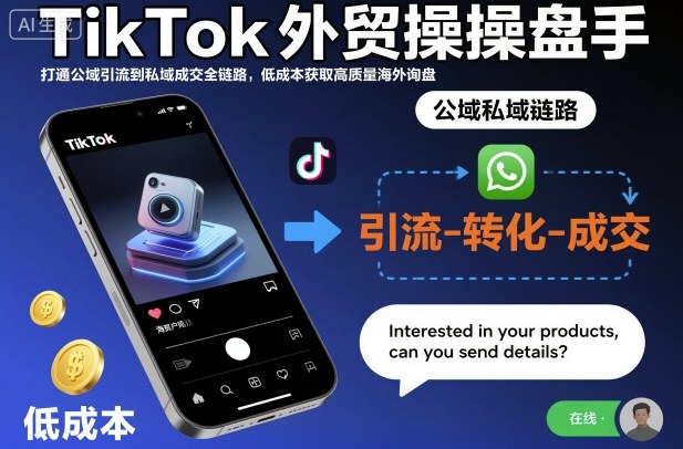 TikTok外贸操盘手，打通公域引流到私域成交全链路，低成本获取高质量海外询盘-韬哥副业项目资源网