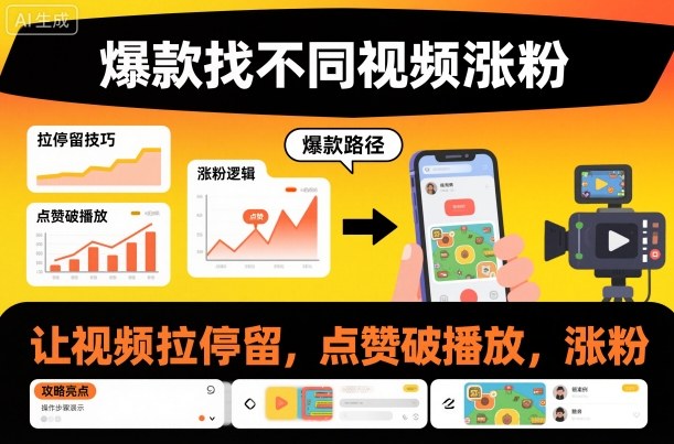 爆款找不同视频涨粉，让视频拉停留，实现点赞，破播放，涨粉-韬哥副业项目资源网
