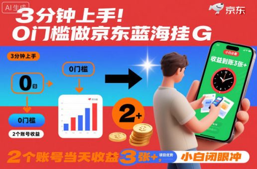 3分钟上手！0门槛做京东蓝海全自动掘金，2个账号当天收益3张+，小白闭眼冲【揭秘】-韬哥副业项目资源网