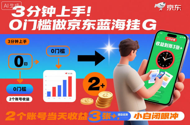 3分钟上手！0门槛做京东蓝海全自动掘金，2个账号当天收益3张+，小白闭眼冲【揭秘】-韬哥副业项目资源网