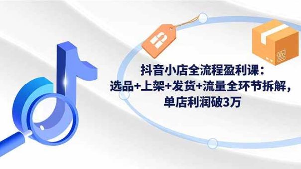 (16593期)抖音小店全流程盈利课:选品+上架+发货+流量全环节拆解,单店利润破3万-韬哥副业项目资源网