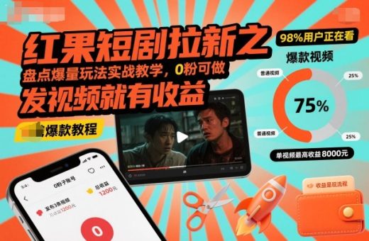 红果短剧拉新之盘点爆量玩法实战教学,0粉可做,发视频就有收益-韬哥副业项目资源网